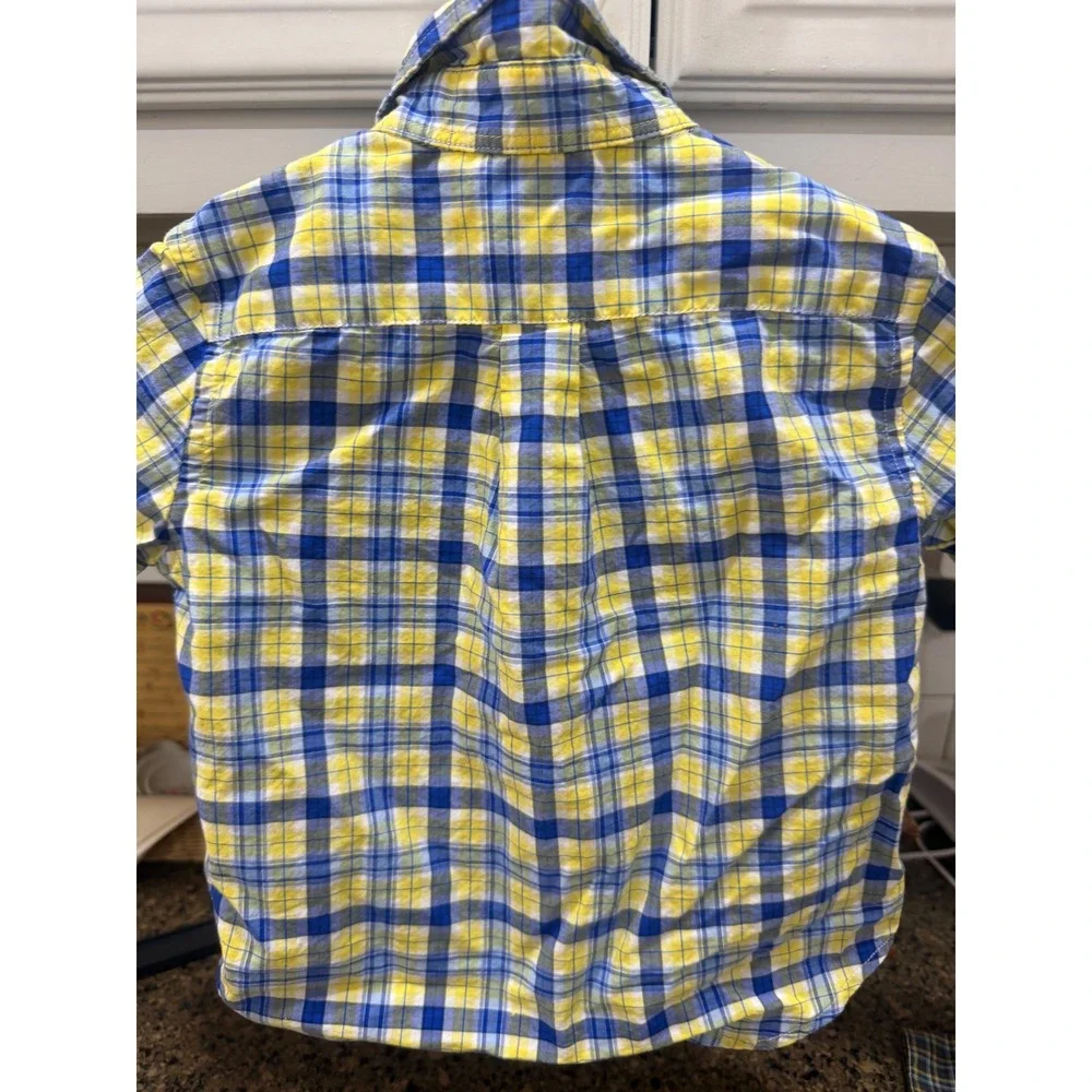 Ralph Lauren Boys 18M Yellow Blue‎ Plaid Button Down Shirt Long Sleeve Pony Logo